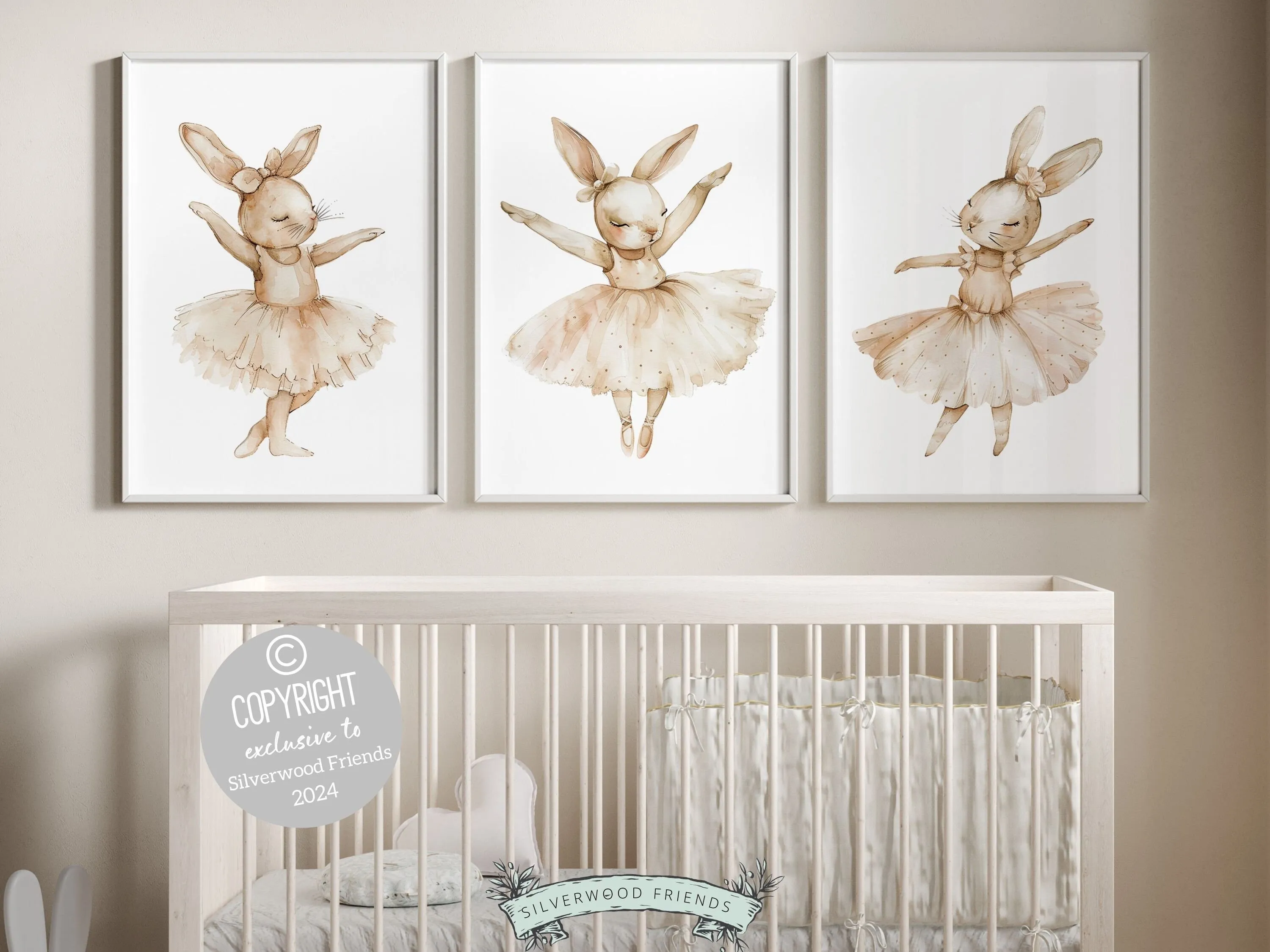 Neutral Ballerina Bunny Nursery Prints - Set 1