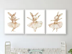 Neutral Ballerina Bunny Nursery Prints - Set 1