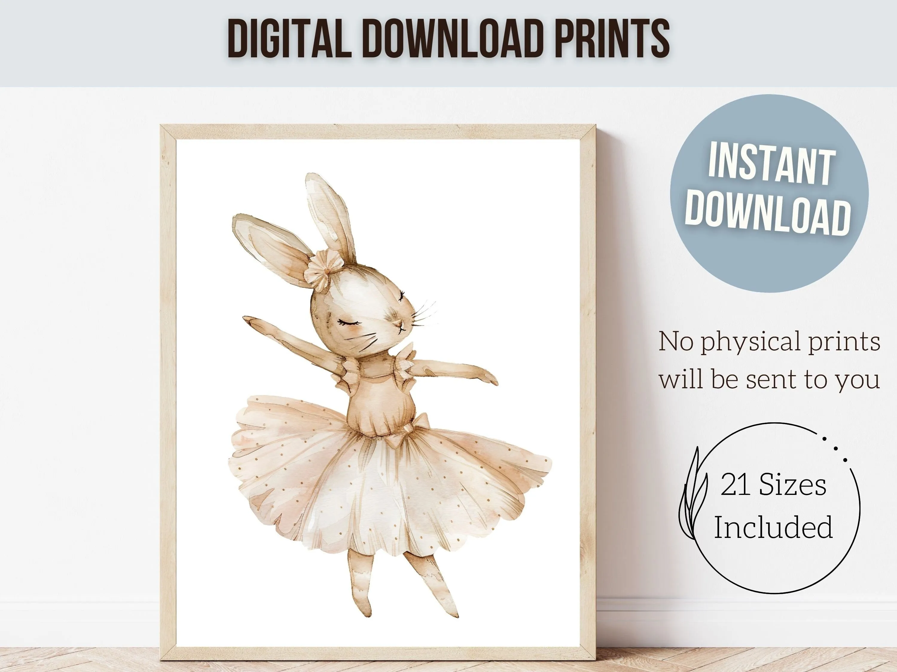 Neutral Ballerina Bunny Nursery Prints - Set 2