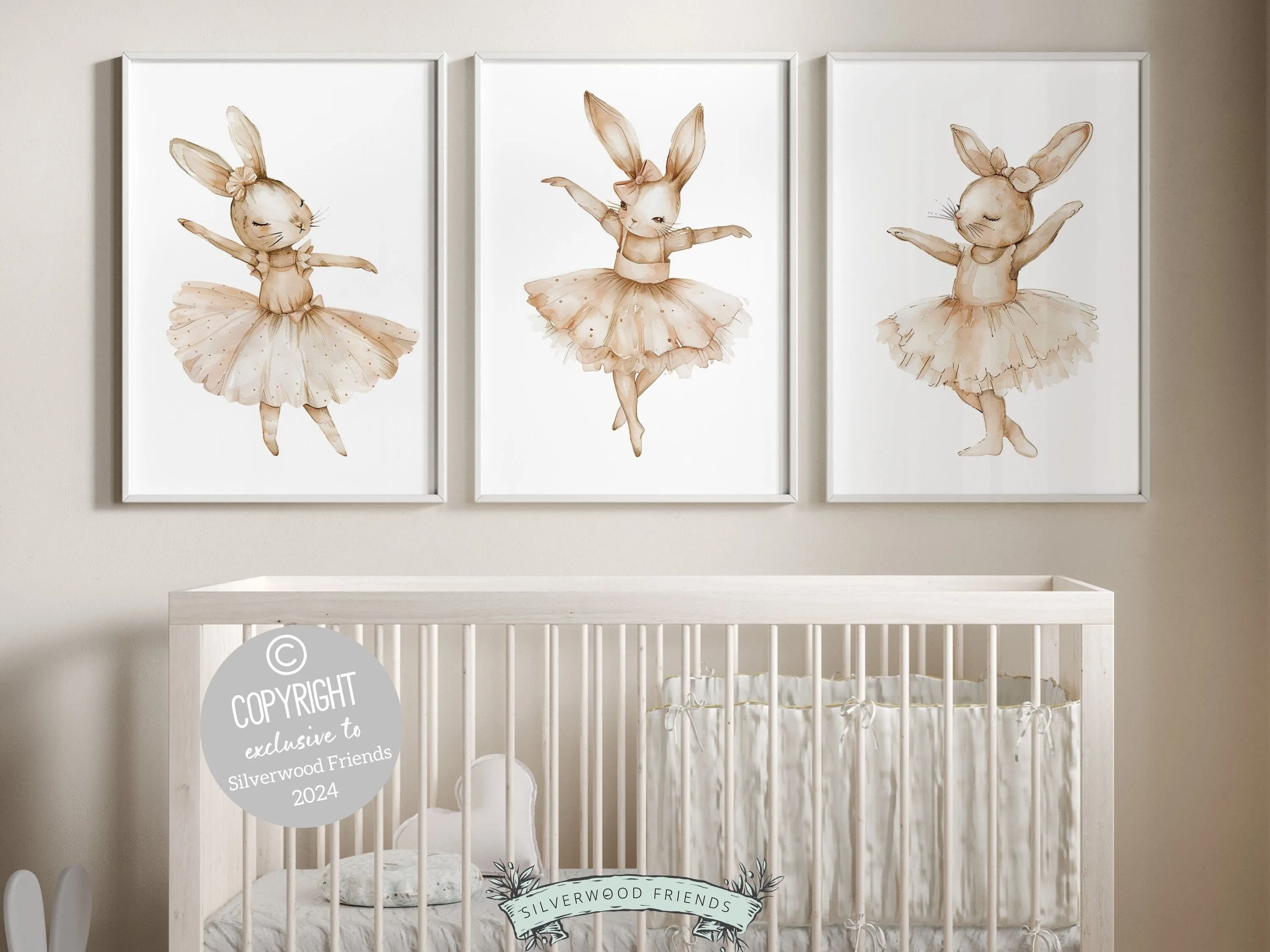 Neutral Ballerina Bunny Nursery Prints - Set 2