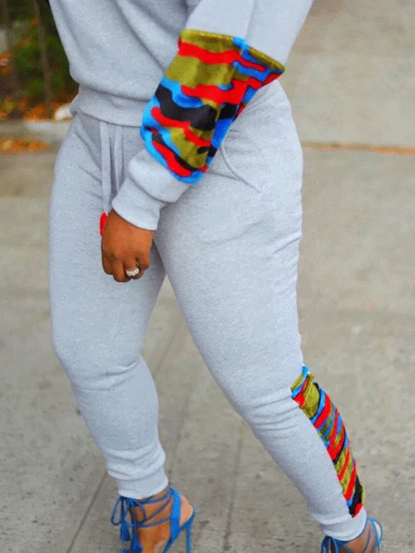 Patchwork Long Sleeve Sweatshirt Set