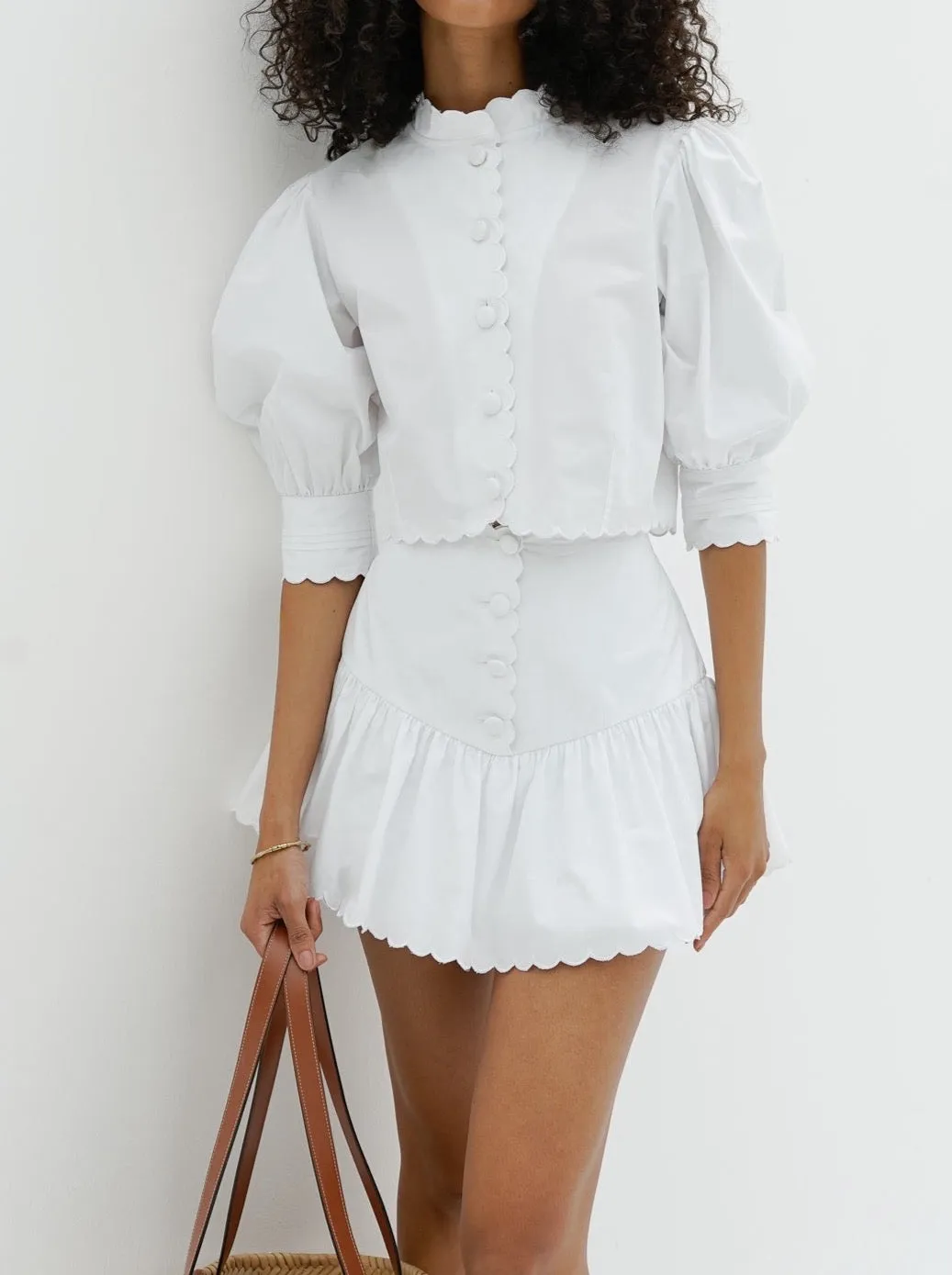 Paulette Scalloped Cotton Skort | White