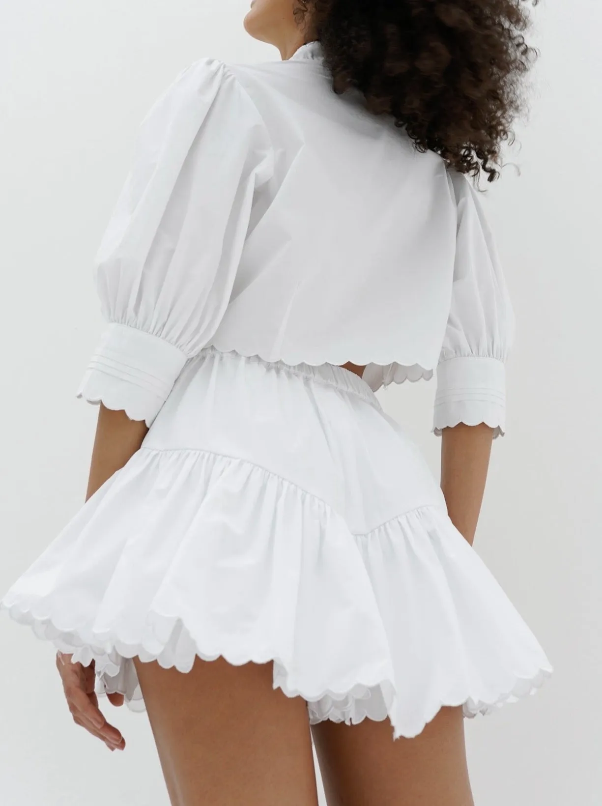 Paulette Scalloped Cotton Skort | White