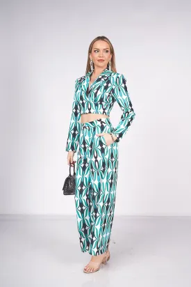 Printed Blazer and Pants Set