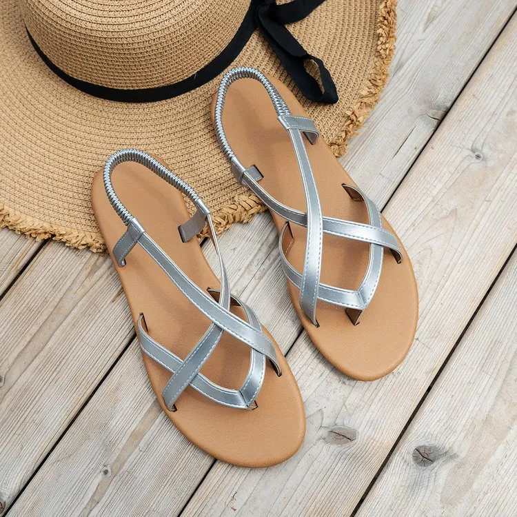 PU Leather Crisscross Flat Sandals