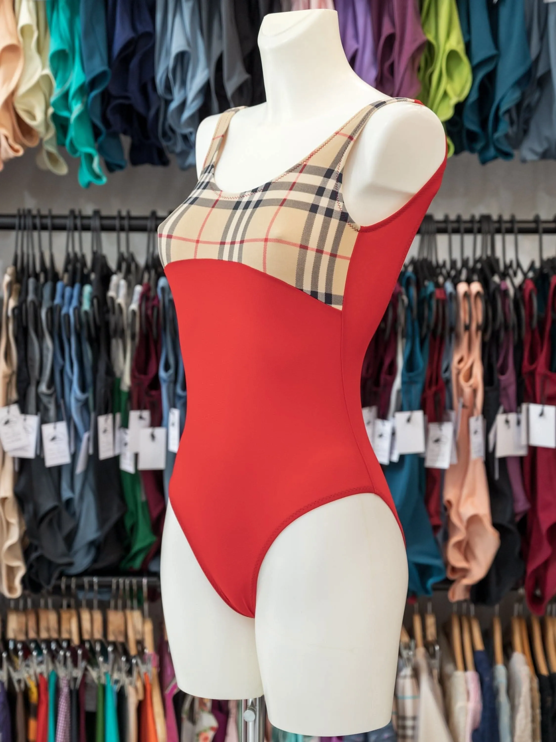 Red Tartan Dance Tank Leotard MP111