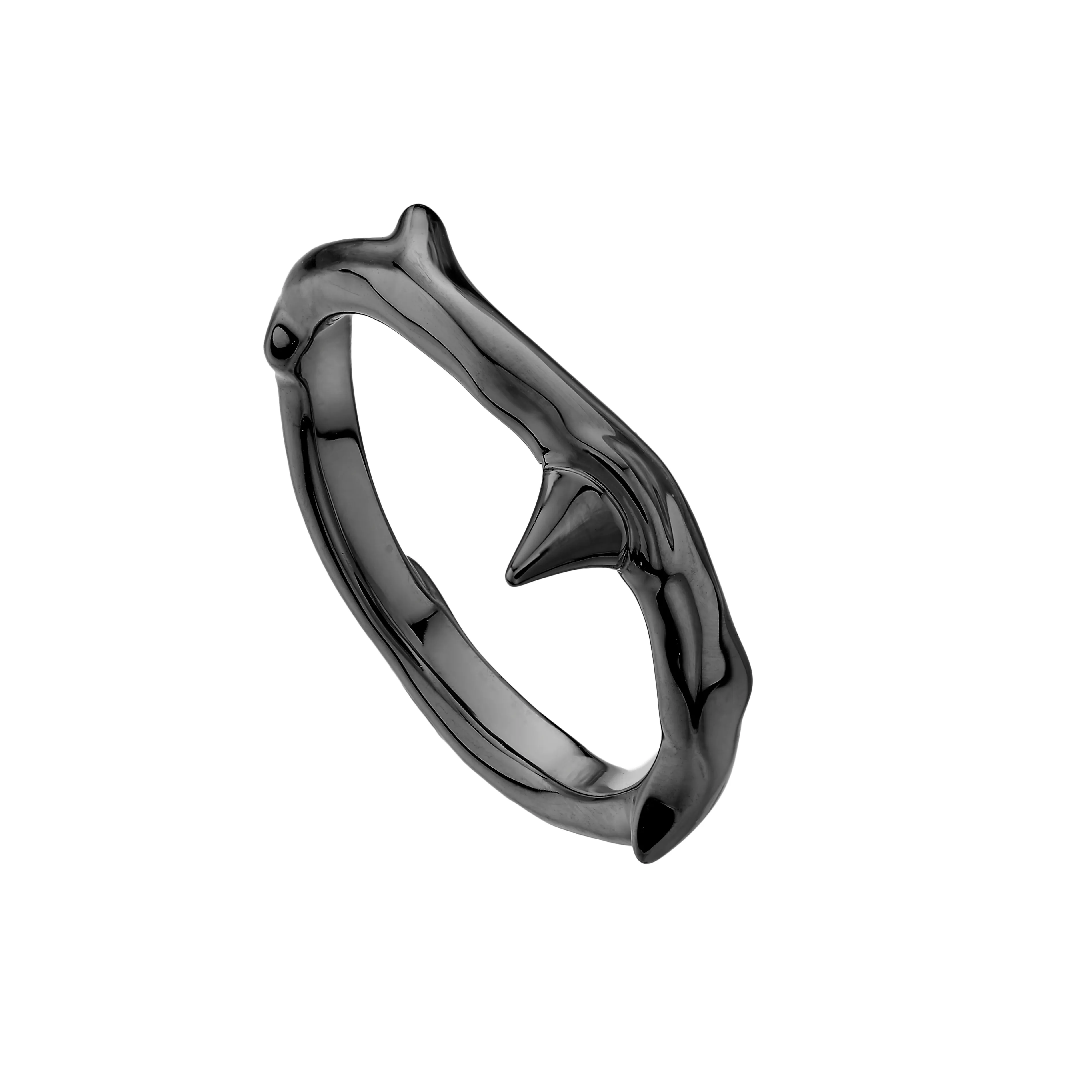 Rose Thorn Band Ring - Silver Black Rhodium