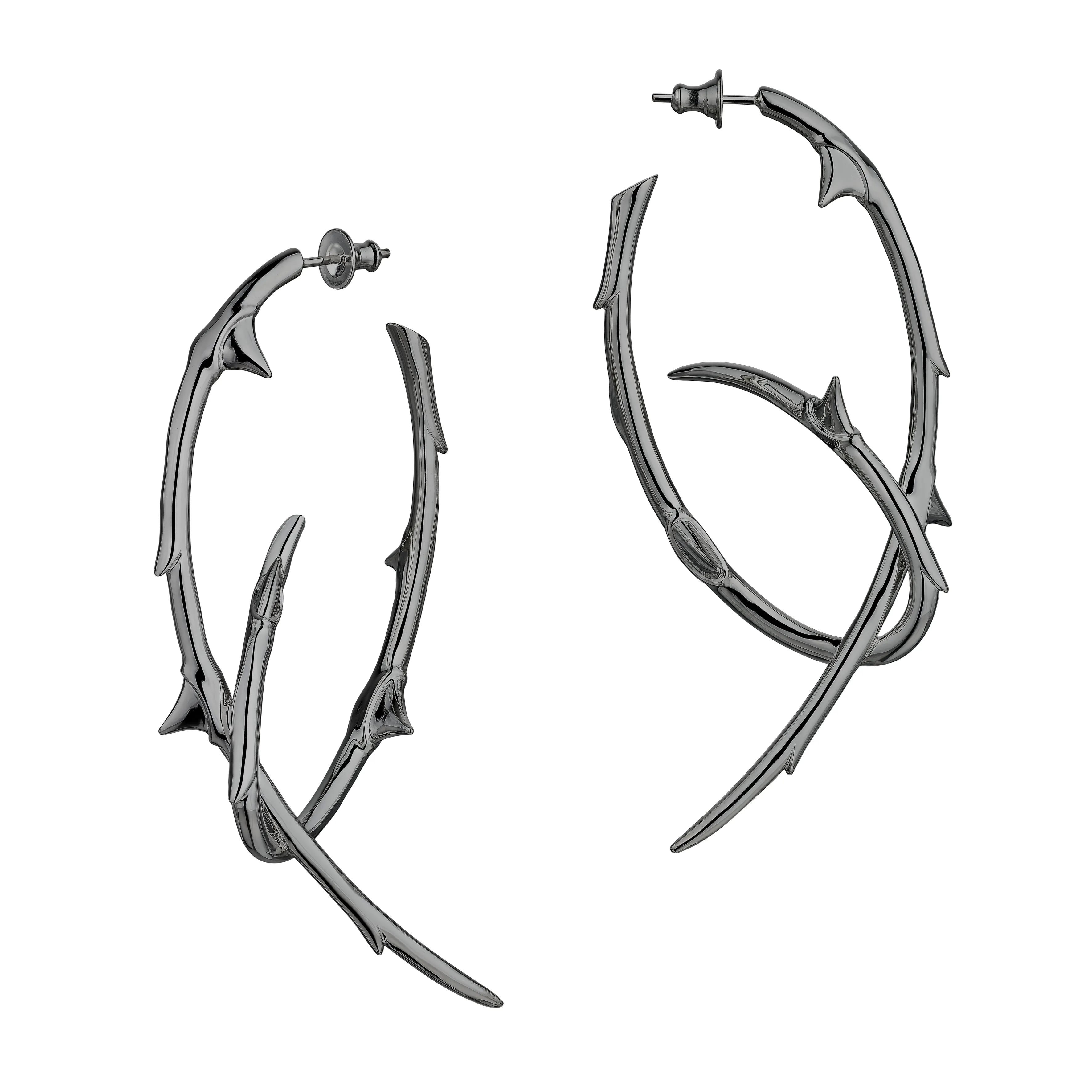 Rose Thorn Statement Hoop Earrings - Black Rhodium