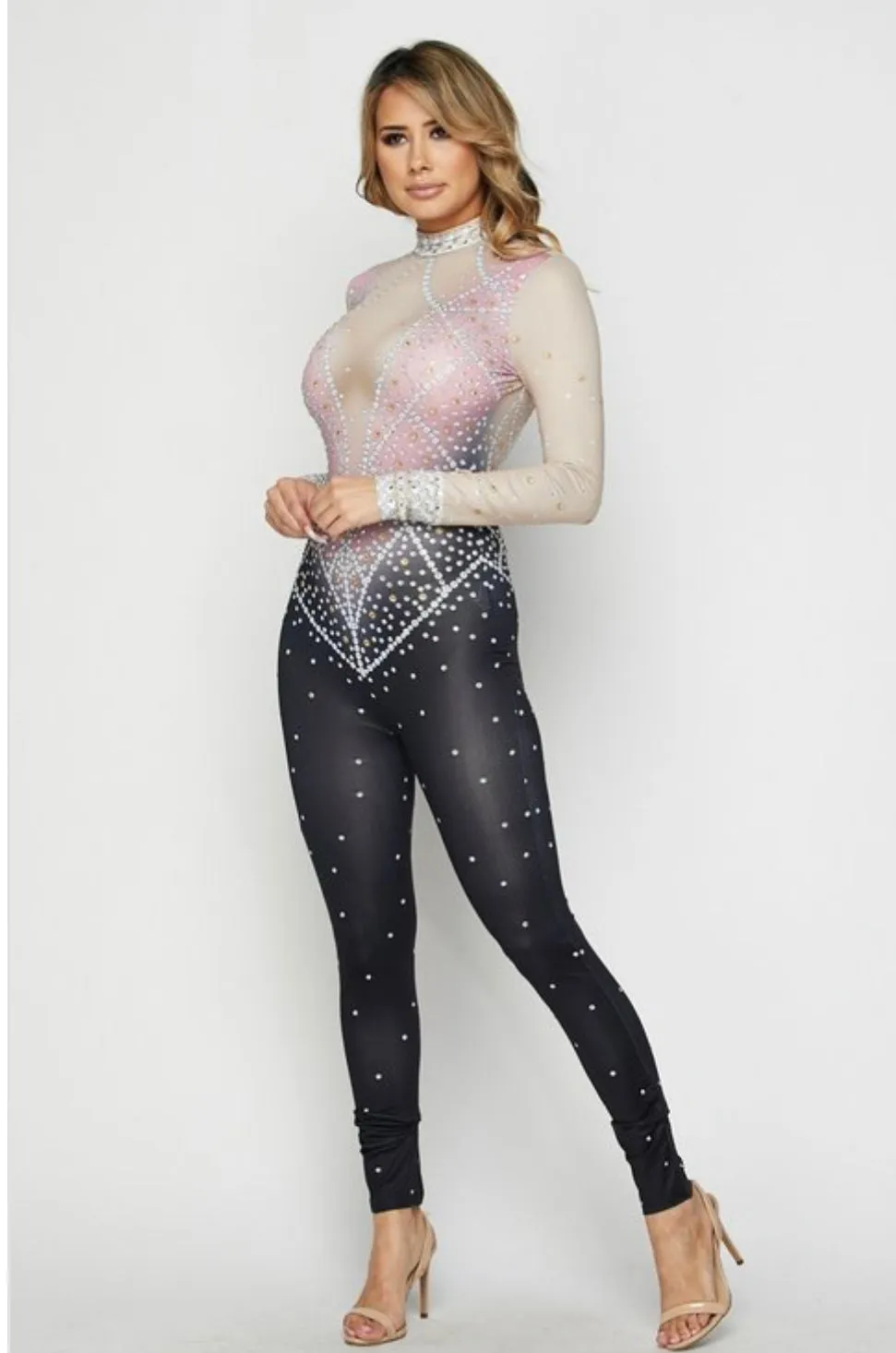 Sexy Super Slayer Multi-Colored Rhinestone Jumpsuit