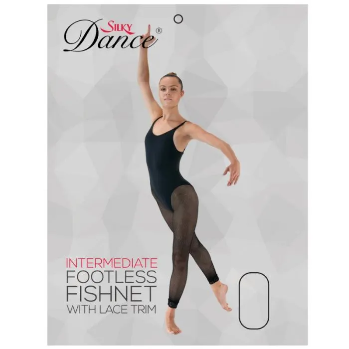 Silky Dance - Fishnet Lace Footless Tights - BLACK