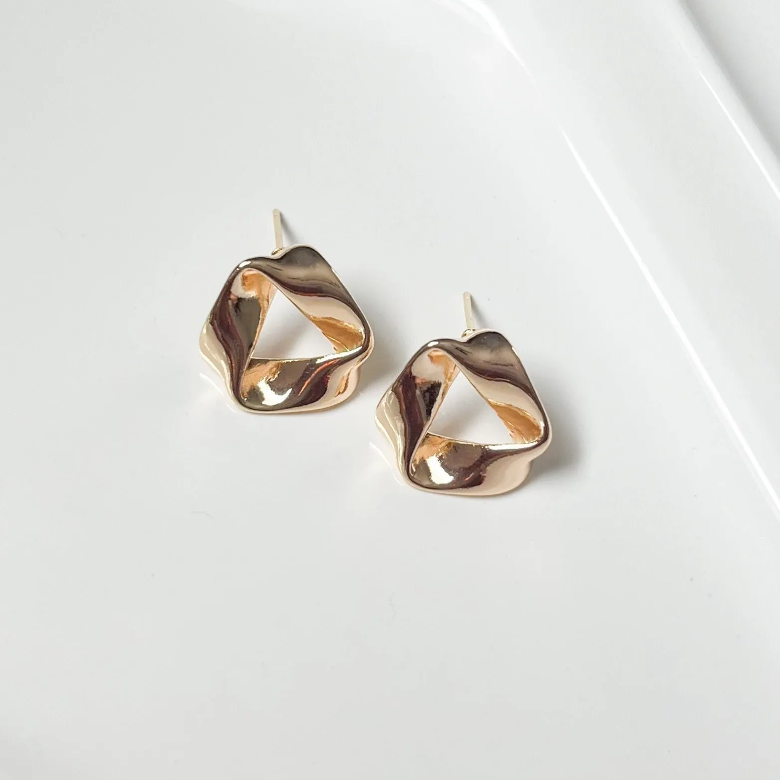 Simple Folded Gold Stud Earrings