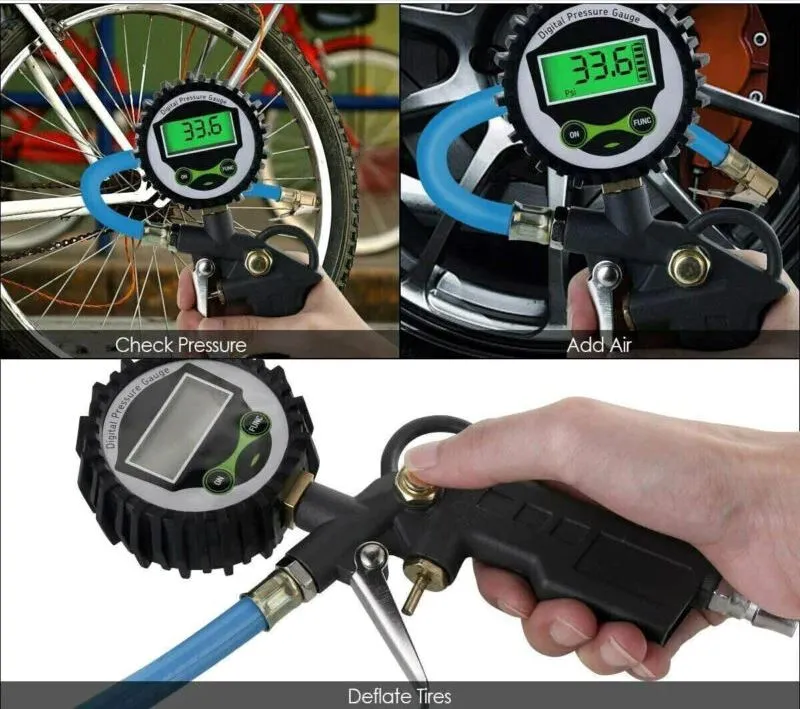 SMAXPro™ Digital Tire Inflator w/ Pressure Gauge: 250 PSI Air Chuck, Car/Bike/Truck