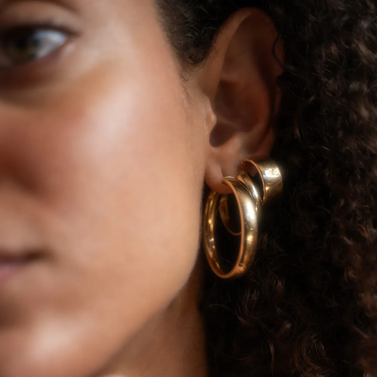 Solid Gold Flat Chunky Hollow Hoops