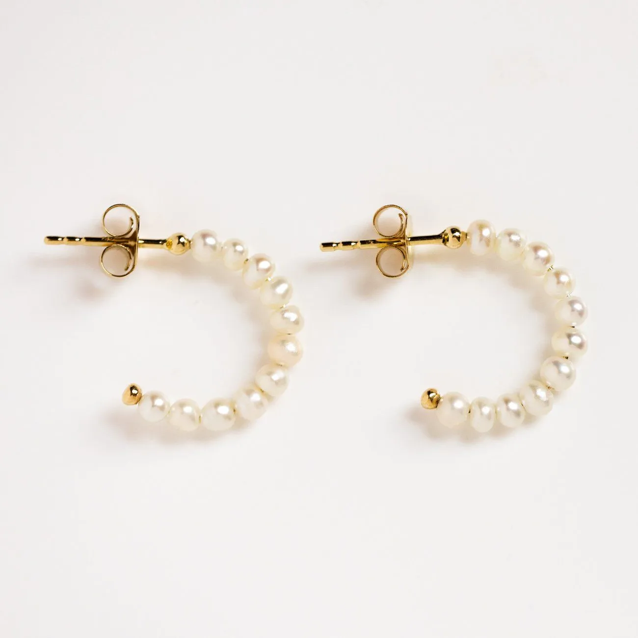 Solid Gold Simple Pearl Huggie Hoops