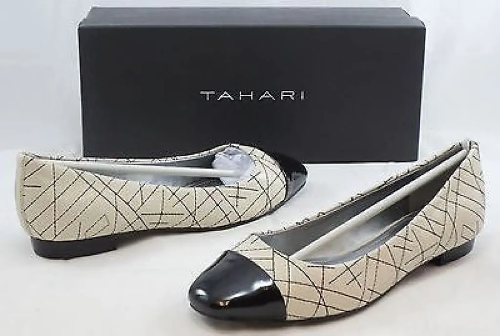 TAHARI Women's Imani Flats - Warm White/Black Patent - Multi SZ NIB - MSRP $89