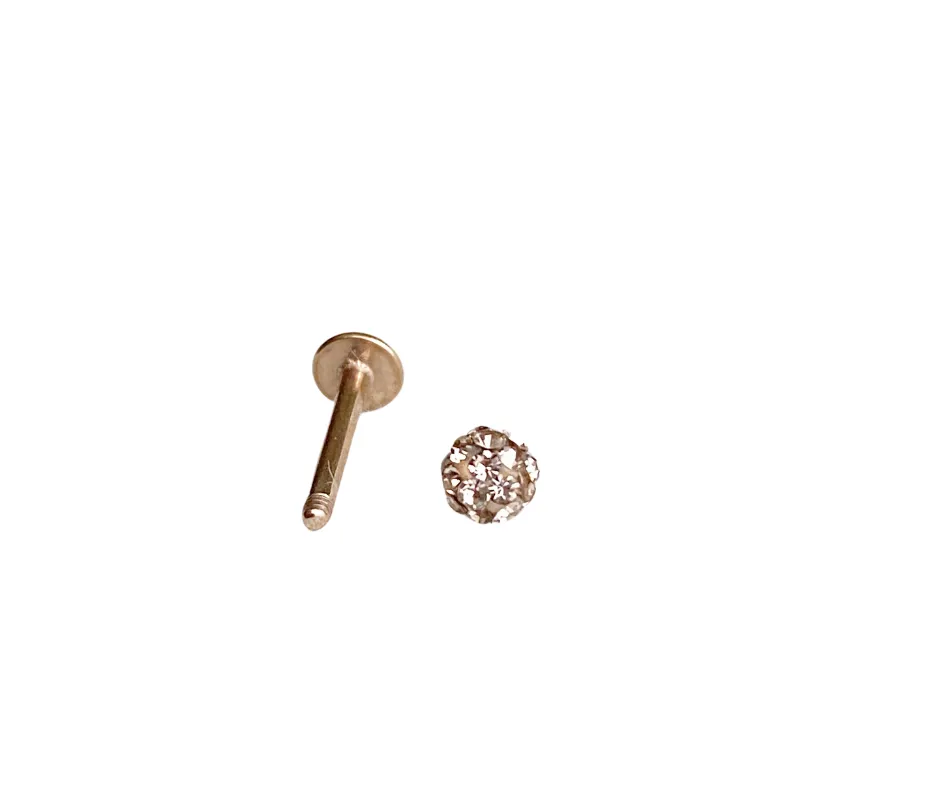 Tiny Crystal Ball Flat Back Earring - Rose Gold